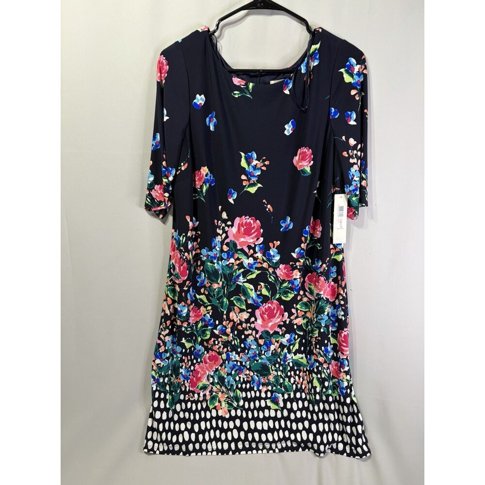 New Eliza J Evening Black Floral Blouse Size 12 Short Bell Flared Sleeves